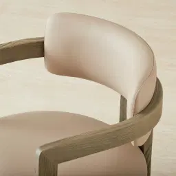 Desmond Sand Beige Vegan Leather Dining Chair - Medium Brown Ash Legs