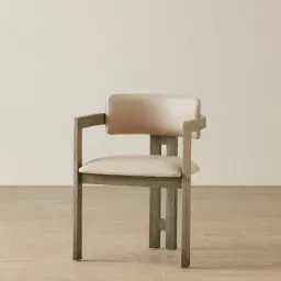 Desmond Sand Beige Vegan Leather Dining Chair - Medium Brown Ash Legs