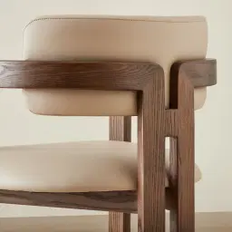 Desmond Sand Beige Vegan Leather Dining Chair - Dark Brown Ash Legs