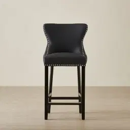 Camille III Black Vegan Leather Bar Stool