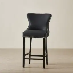 Camille III Black Vegan Leather Bar Stool