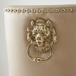 Viktor II Cream Vegan Leather Bar Stool - Gold Lionhead Handle 