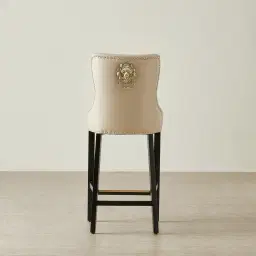 Viktor II Cream Vegan Leather Bar Stool - Gold Lionhead Handle 