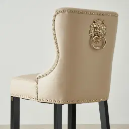 Viktor II Cream Vegan Leather Bar Stool - Gold Lionhead Handle 