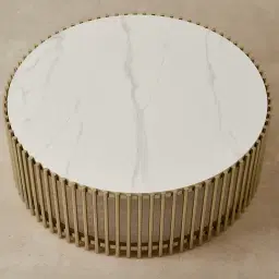 Amaya White Sintered Stone Coffee Table - Champagne Gold Legs