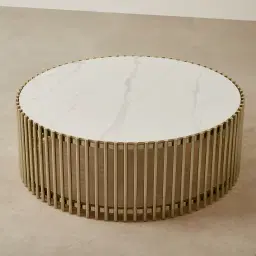 Amaya White Sintered Stone Coffee Table - Champagne Gold Legs