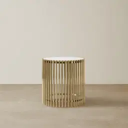 Amaya White Sintered Stone Side Table - Champagne Gold Legs