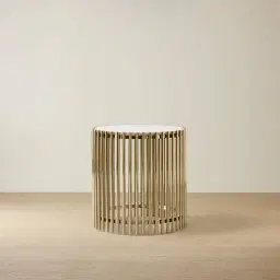 Amaya White Sintered Stone Side Table - Champagne Gold Legs