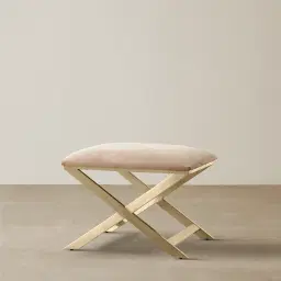 Elle Beige Velvet Ottoman - Brushed Champagne Gold Stainless Steel Legs