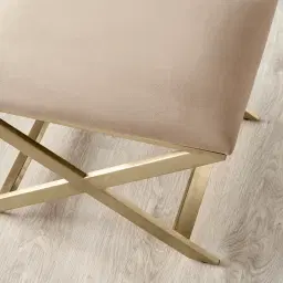Elle Beige Velvet Ottoman - Brushed Champagne Gold Stainless Steel Legs