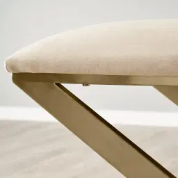 Elle Cream Velvet Ottoman - Brushed Champagne Gold Stainless Steel Legs