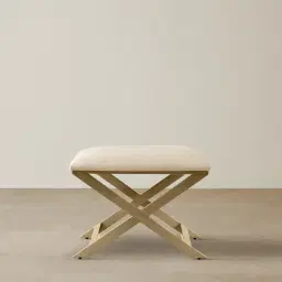 Elle Cream Velvet Ottoman - Brushed Champagne Gold Stainless Steel Legs