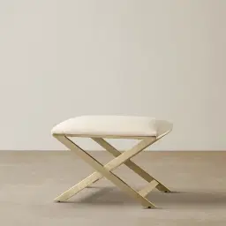 Elle Cream Velvet Ottoman - Brushed Champagne Gold Stainless Steel Legs