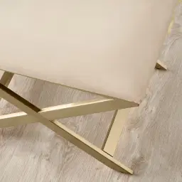 Elle Cream Velvet Ottoman - Brushed Champagne Gold Stainless Steel Legs