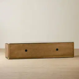 San Pierre Light Brown Ash Veneer Entertainment Unit with Travertine Finish Sintered Stone Top