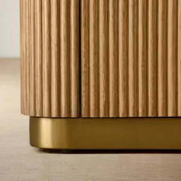 San Pierre Light Brown Ash Veneer Entertainment Unit with Travertine Finish Sintered Stone Top