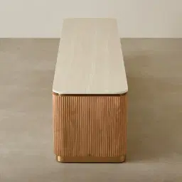 San Pierre Light Brown Ash Veneer Entertainment Unit with Travertine Finish Sintered Stone Top