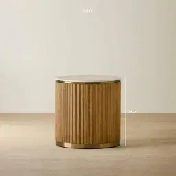 San Pierre Light Brown Ash Veneer Side Table with Travertine Finish Sintered Stone Top