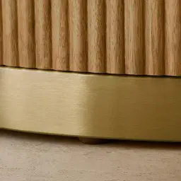 San Pierre Light Brown Ash Veneer Side Table with Travertine Finish Sintered Stone Top