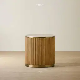 San Pierre Light Brown Ash Veneer Side Table with Travertine Finish Sintered Stone Top