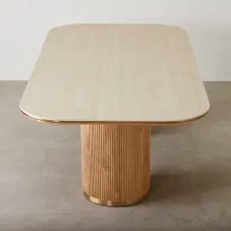 San Pierre Light Brown Ash Veneer Two-Leg Rectangular Dining Table with Travertine Finish Sintered Stone Top - 240x120cm