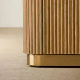 San Pierre Light Brown Ash Veneer Sideboard with Travertine Finish Sintered Stone Top