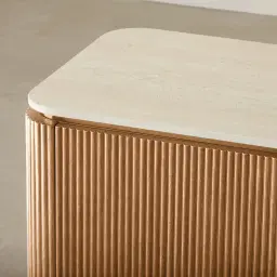 San Pierre Light Brown Ash Veneer Sideboard with Travertine Finish Sintered Stone Top