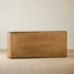 San Pierre Light Brown Ash Veneer Sideboard with Travertine Finish Sintered Stone Top
