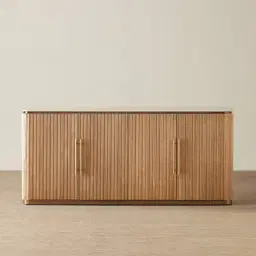 San Pierre Light Brown Ash Veneer Sideboard with Travertine Finish Sintered Stone Top