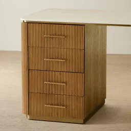 San Pierre Light Brown Ash Veneer Study Desk with Travertine Finish Sintered Stone Top