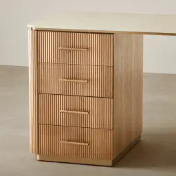 San Pierre Light Brown Ash Veneer Study Desk with Travertine Finish Sintered Stone Top