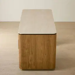 San Pierre Light Brown Ash Veneer Study Desk with Travertine Finish Sintered Stone Top