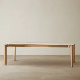 Portobello Pandora Brown Sintered Stone Top Dining Table - Light Brown Ash Legs 240x120cm