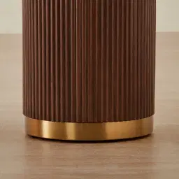 San Pierre Walnut Veneer Two-Leg Console Table with Travertine Finish Sintered Stone Top