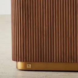 San Pierre Walnut Veneer Bedside Table with Travertine Finish Sintered Stone Top