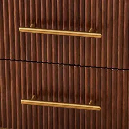 San Pierre Walnut Veneer Bedside Table with Travertine Finish Sintered Stone Top