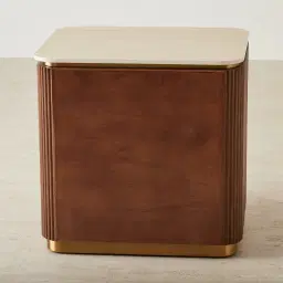 San Pierre Walnut Veneer Bedside Table with Travertine Finish Sintered Stone Top