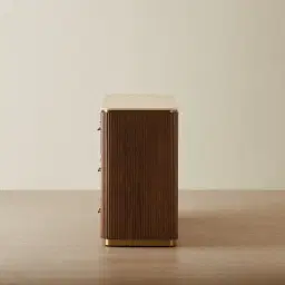 San Pierre Walnut Veneer Dresser with Travertine Finish Sintered Stone Top