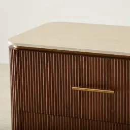 San Pierre Walnut Veneer Dresser with Travertine Finish Sintered Stone Top