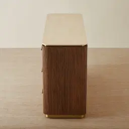 San Pierre Walnut Veneer Dresser with Travertine Finish Sintered Stone Top