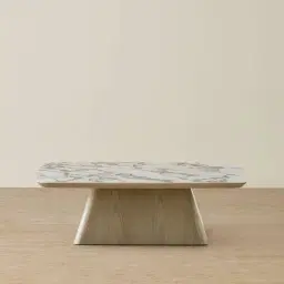 Dunstan Medium Brown Veneer Coffee Table with Calcatta Viola Sintered Stone Top