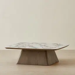 Dunstan Medium Brown Veneer Coffee Table with Calcatta Viola Sintered Stone Top