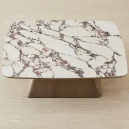 Dunstan Medium Brown Veneer Coffee Table with Calcatta Viola Sintered Stone Top