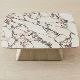 Dunstan Medium Brown Veneer Coffee Table with Calcatta Viola Sintered Stone Top