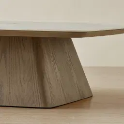 Dunstan Medium Brown Veneer Coffee Table with Calcatta Viola Sintered Stone Top