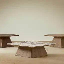 Dunstan Medium Brown Veneer Coffee Table with Calcatta Viola Sintered Stone Top