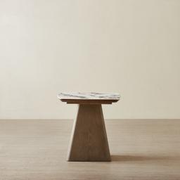 Dunstan Medium Brown Veneer Side Table with Calcatta Viola Sintered Stone Top
