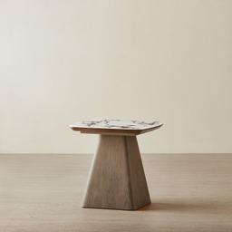 Dunstan Medium Brown Veneer Side Table with Calcatta Viola Sintered Stone Top