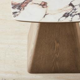 Dunstan Medium Brown Veneer Side Table with Calcatta Viola Sintered Stone Top