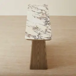 Dunstan Medium Brown Veneer Console Table with Calacatta Viola Sintered Stone Top